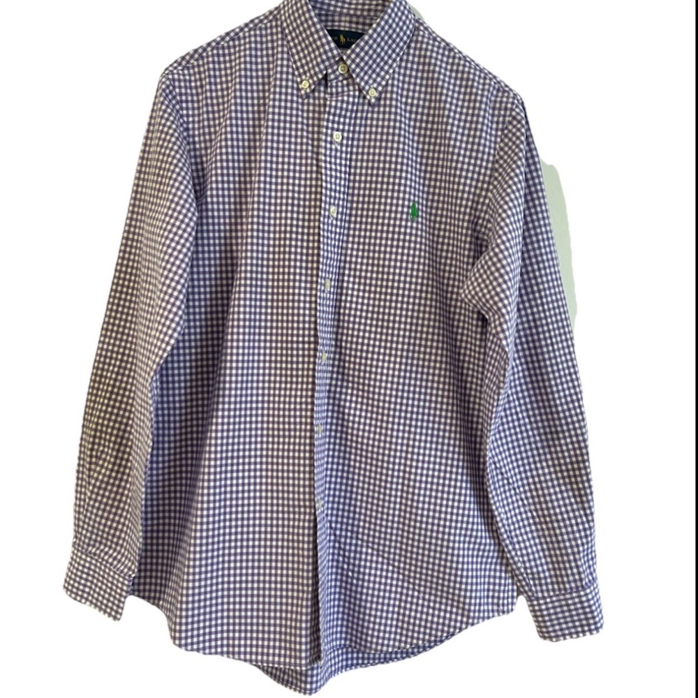 Ralph Lauren Purple Gingham Button-Down Cotton Oxford Shirt Shirt 15 1/2 NWOT